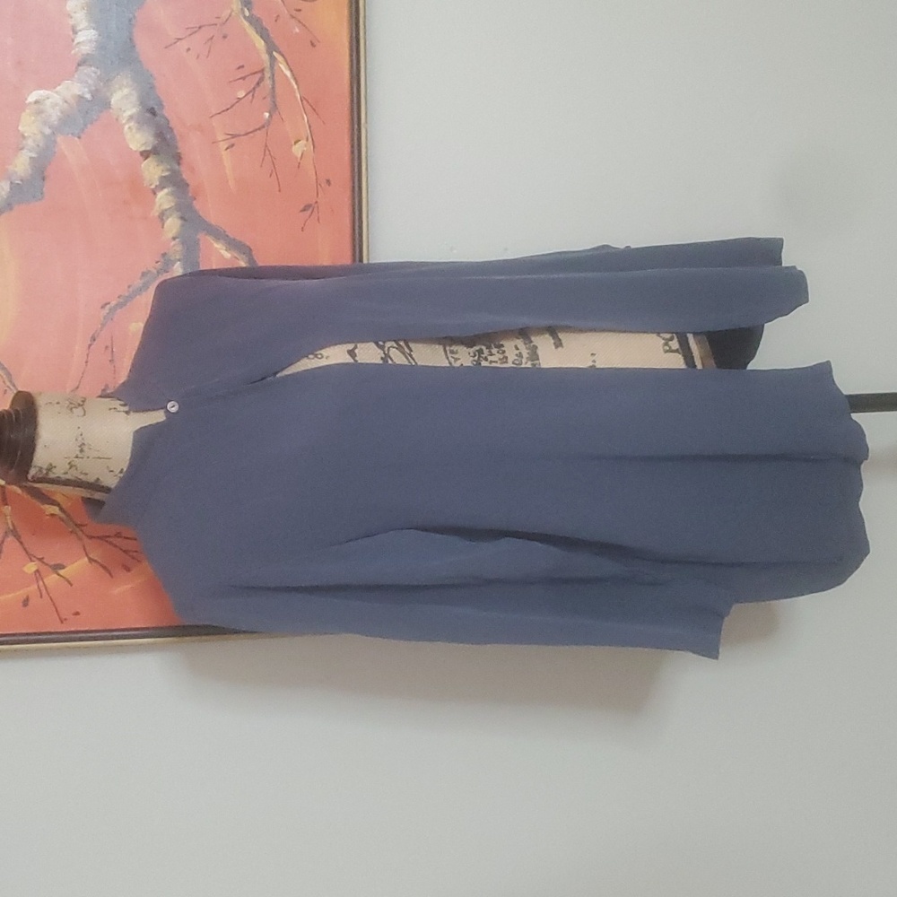 Eileen Fisher 100% Silk Open Front Button Collar Topper Size Medium